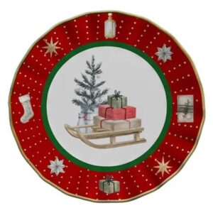 Plato Postre Christmas Gift  Rojo Set x6 pzas